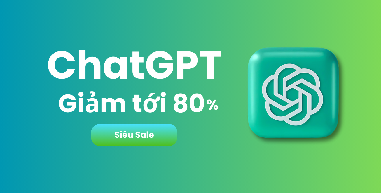 Banner khuyến mãi ChatGPT giảm giá tới 80%, mua tài khoản ChatGPT giá rẻ cho học tập, làm việc và sáng tạo nội dung.